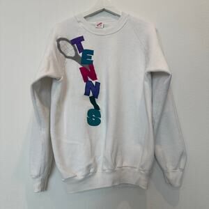 Vintage Jerzees tennis white embroidered spellout sweatshirt made in USA large
